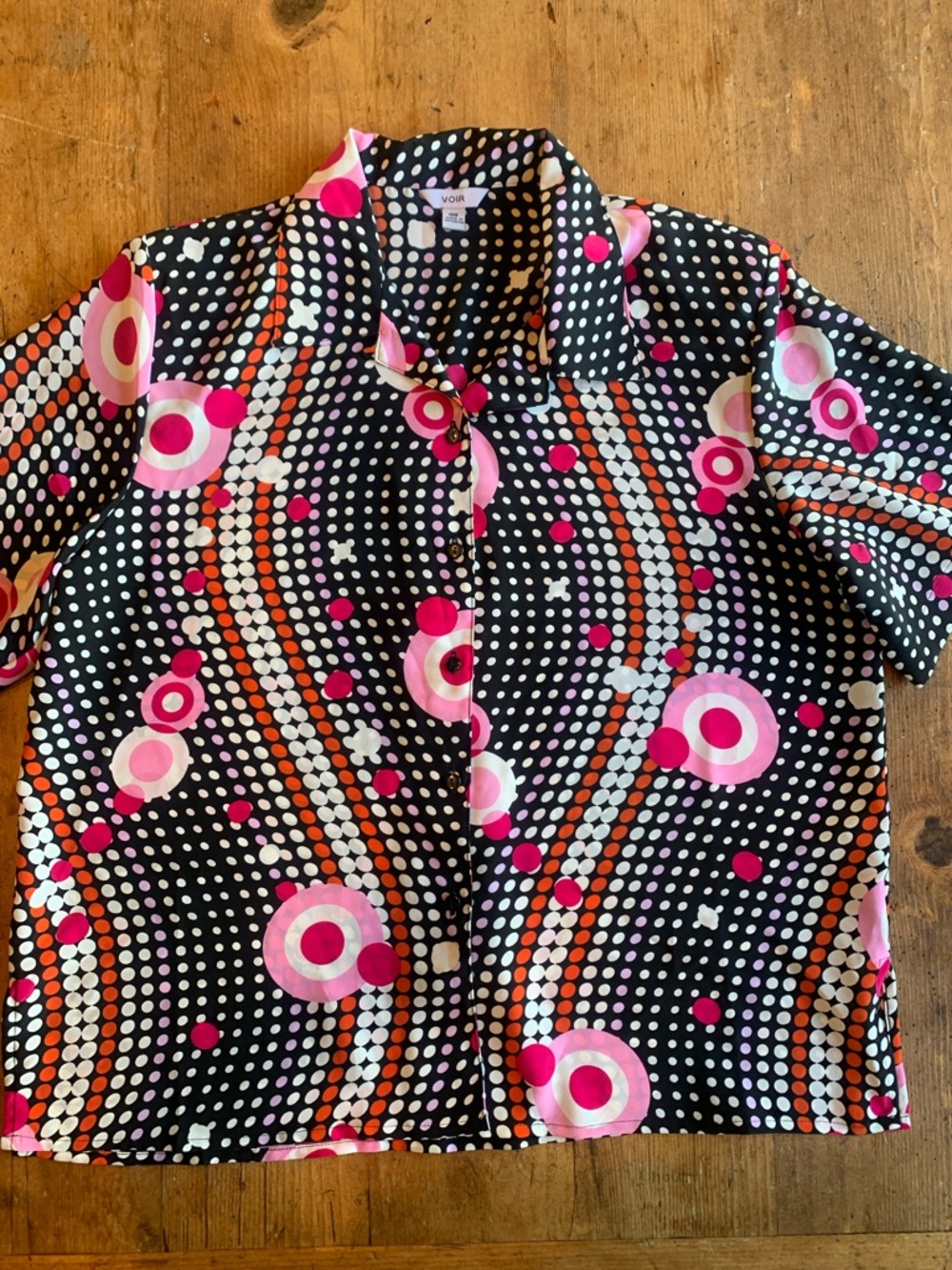 Voir Black & Pink Retro Dot-Print Short Sleeve Blouse